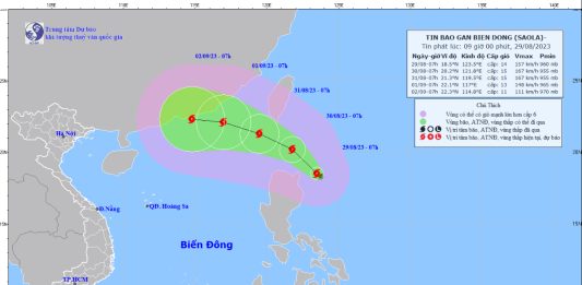 Bão Saola rất mạnh, đang ở gần Biển Đông